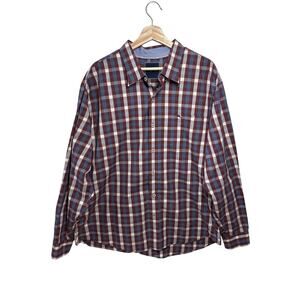 Tommy Bahama Pima Cotton Plaid Shirt XXL Button Down LS Burgundy Blue Pocket